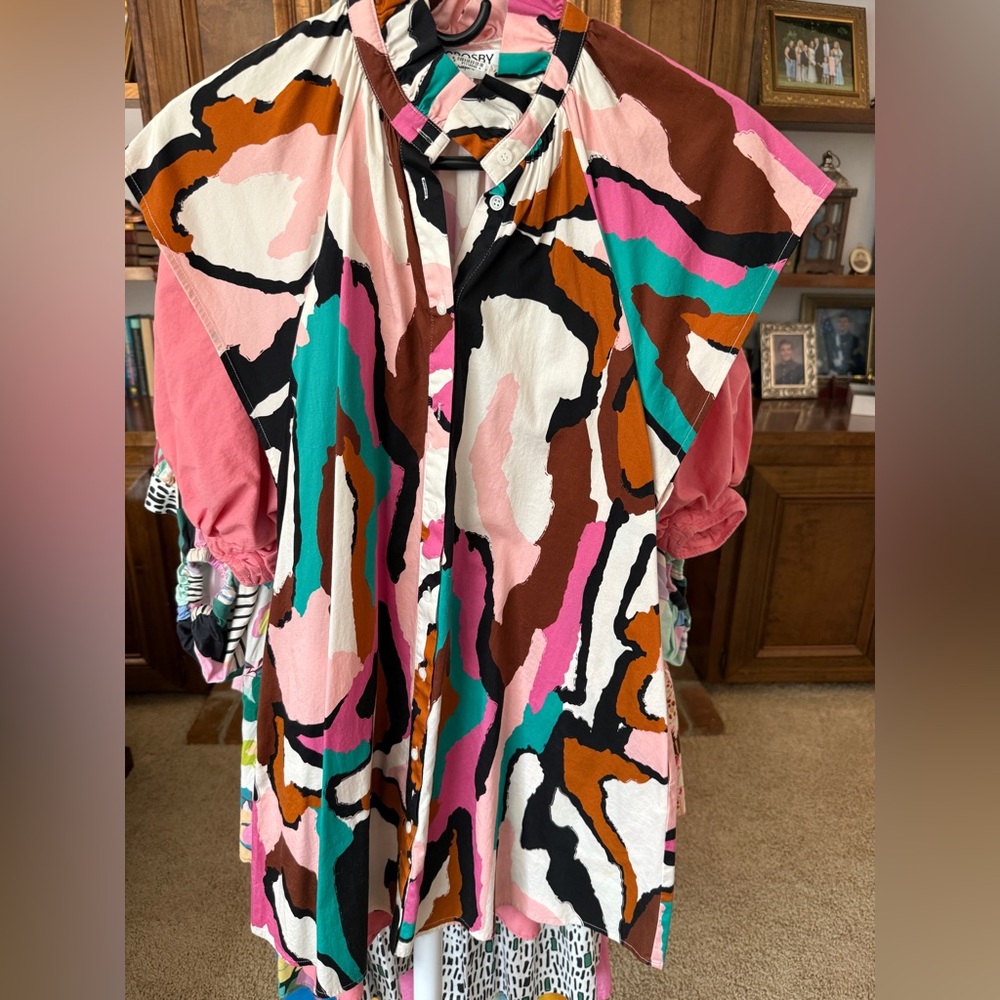 Crosby by Mollie Burch Colorful Abstract Button-Up Dress